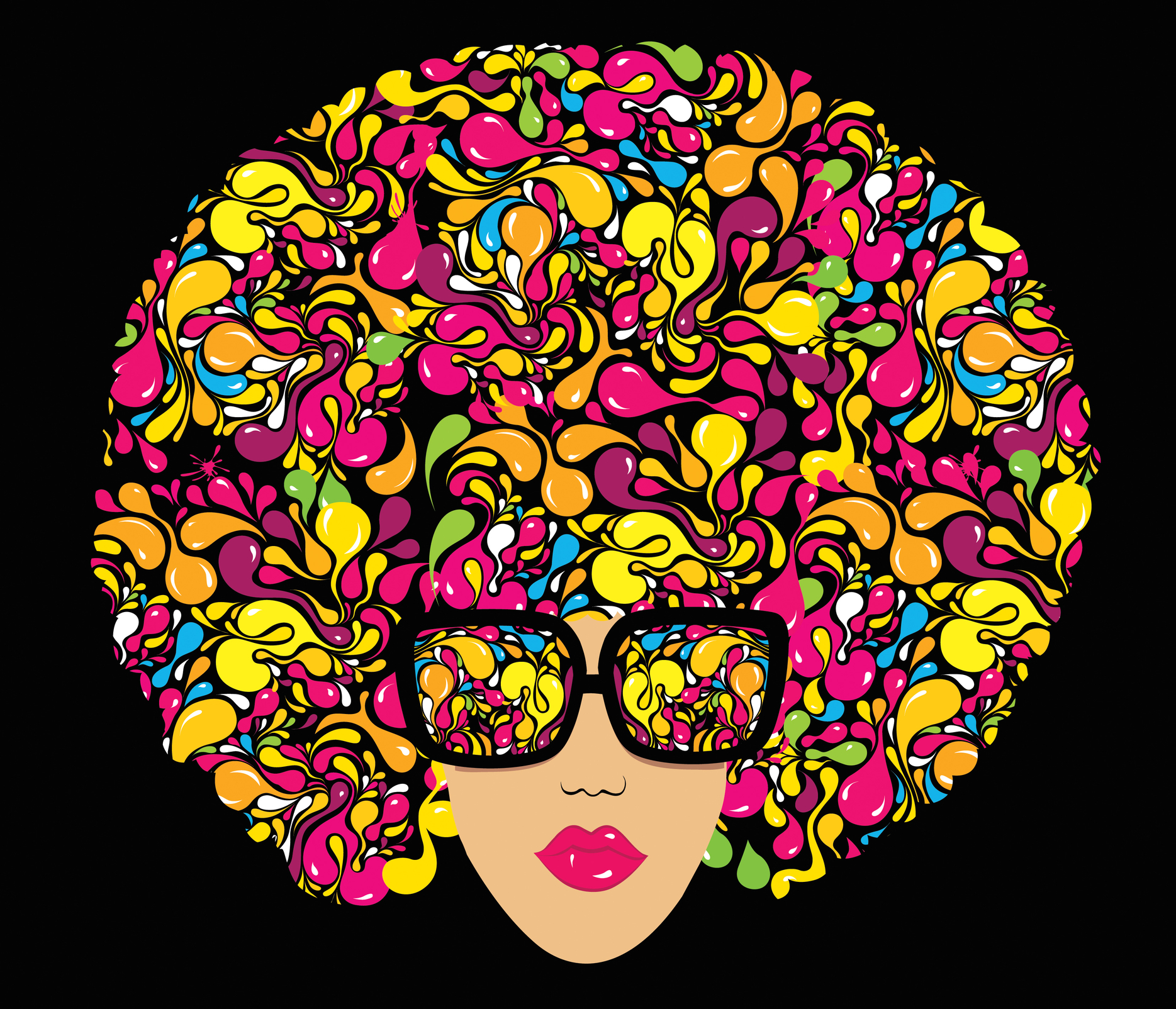 beauty with colorful afro and sunglasses