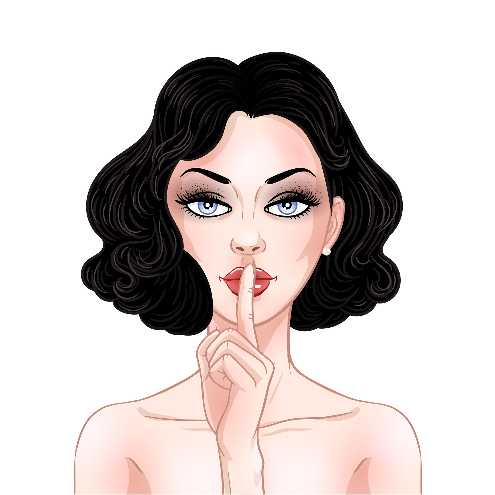 black haired beauty with secret shush finger