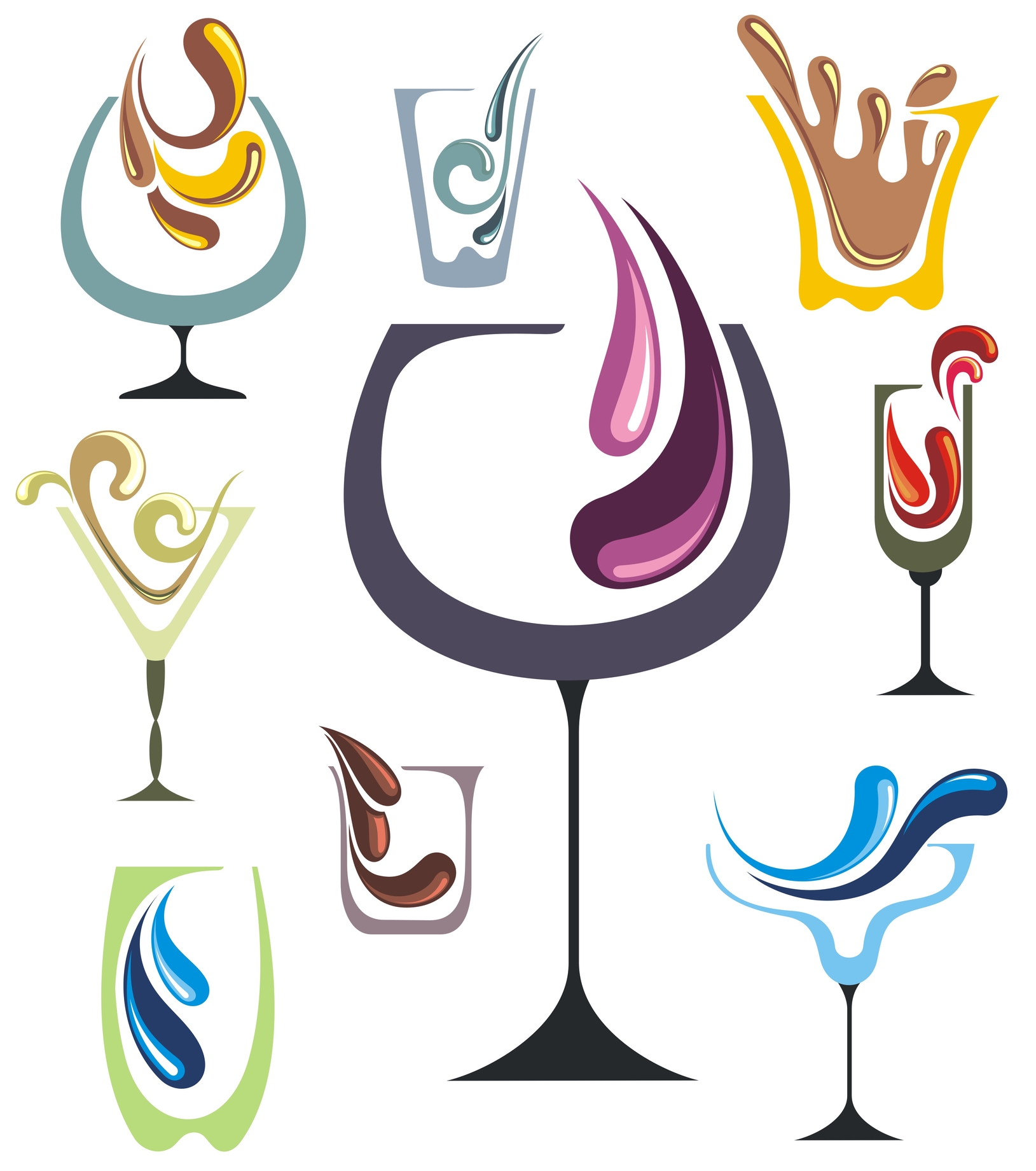 colorful vector of cocktails with liquor splashes