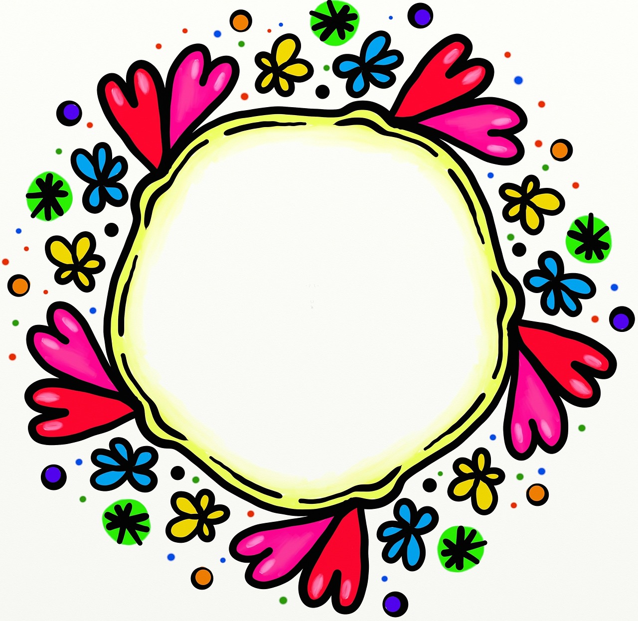 hearts and flowers in circle border illustration