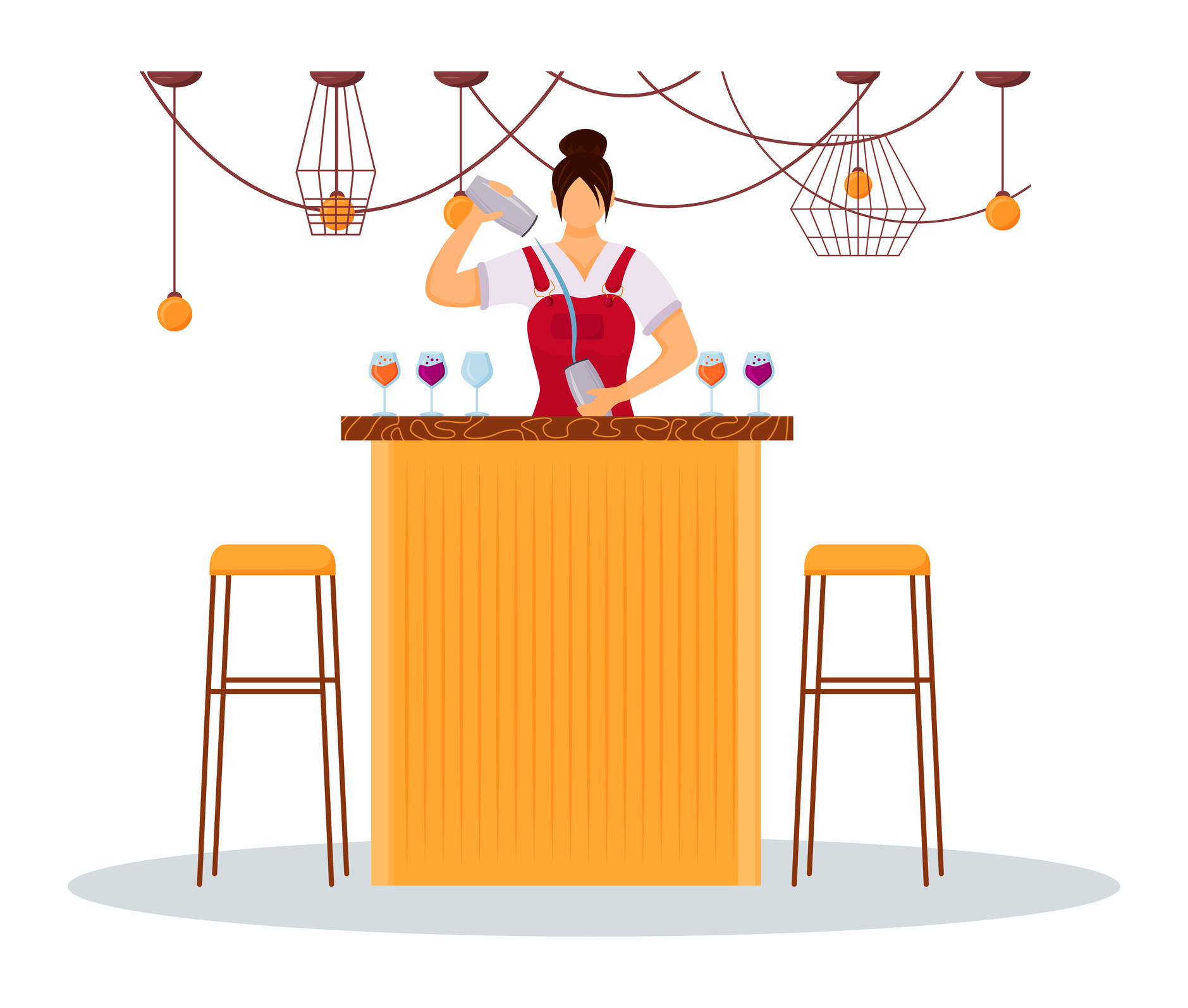 illustration of busy bartender pouring shaker drink