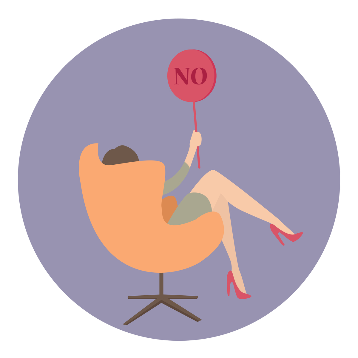 illustration of woman in chair holding a no sign