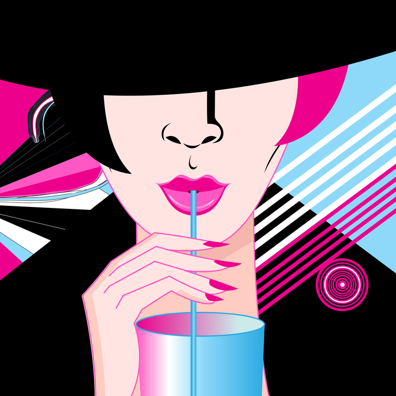 lady in black hat sipping cocktail