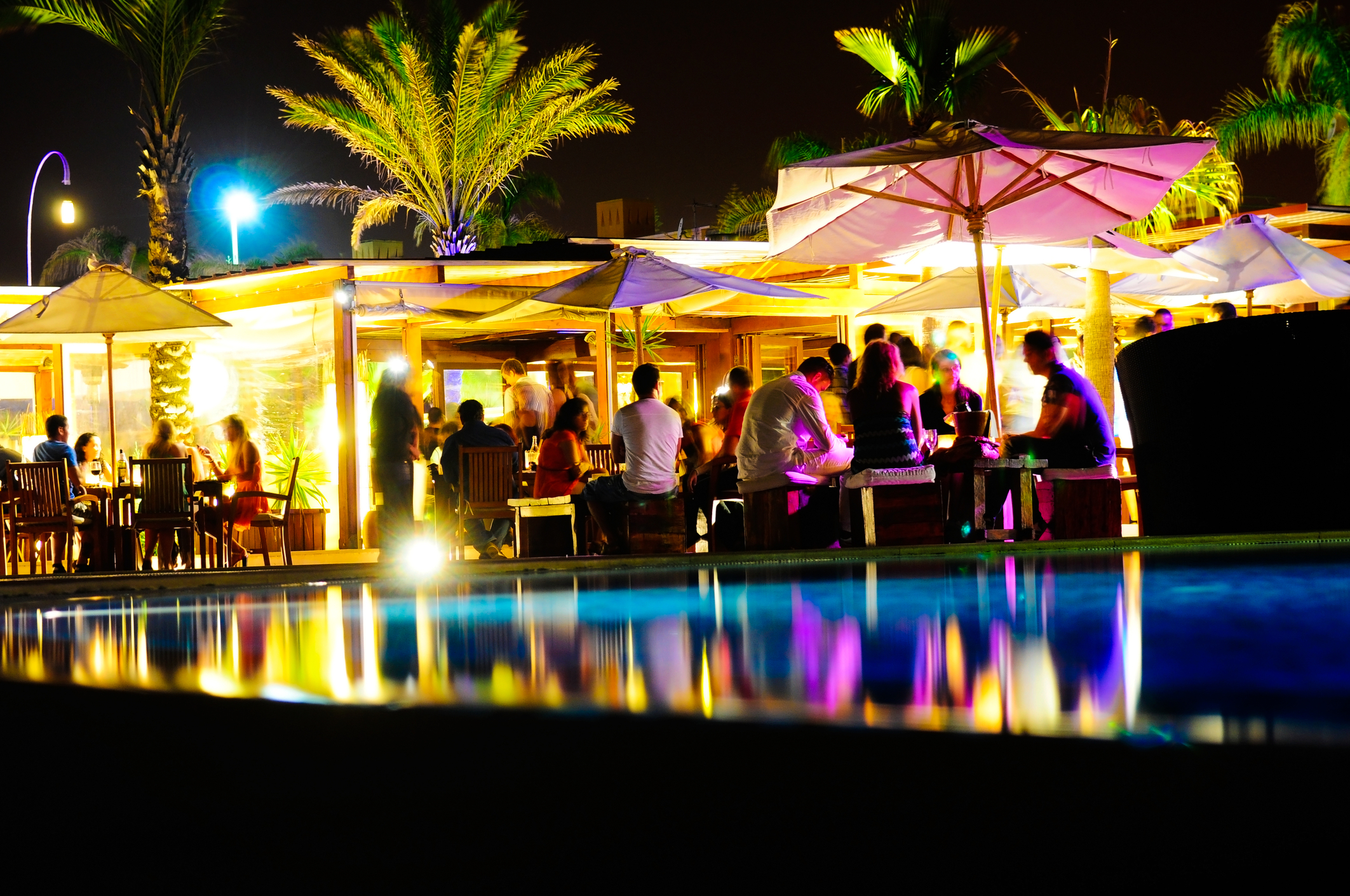 outside bar scene with pool