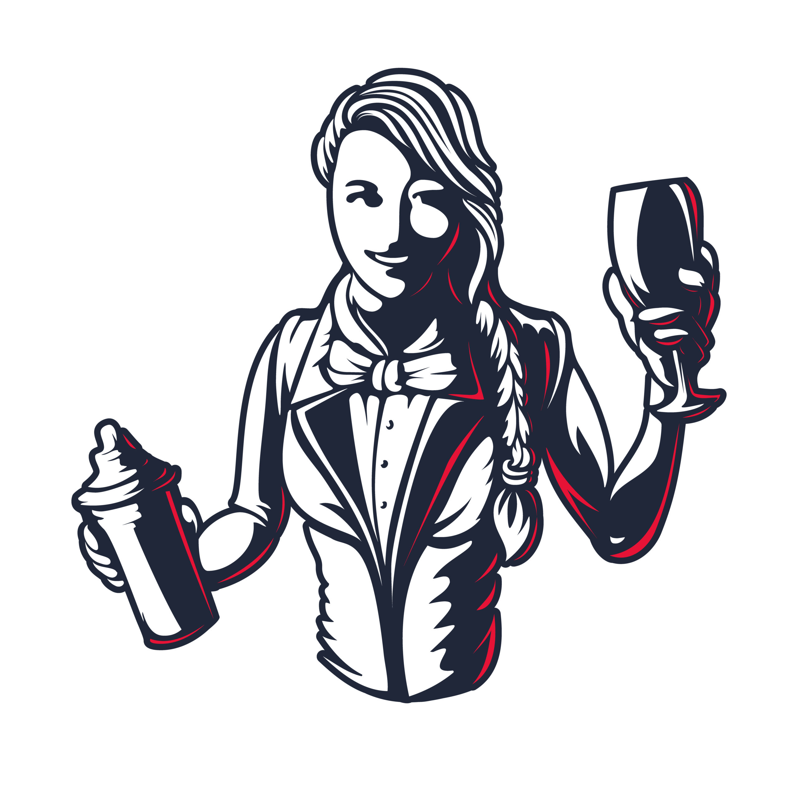 pretty bartender with shaker goblet and french braid illustration