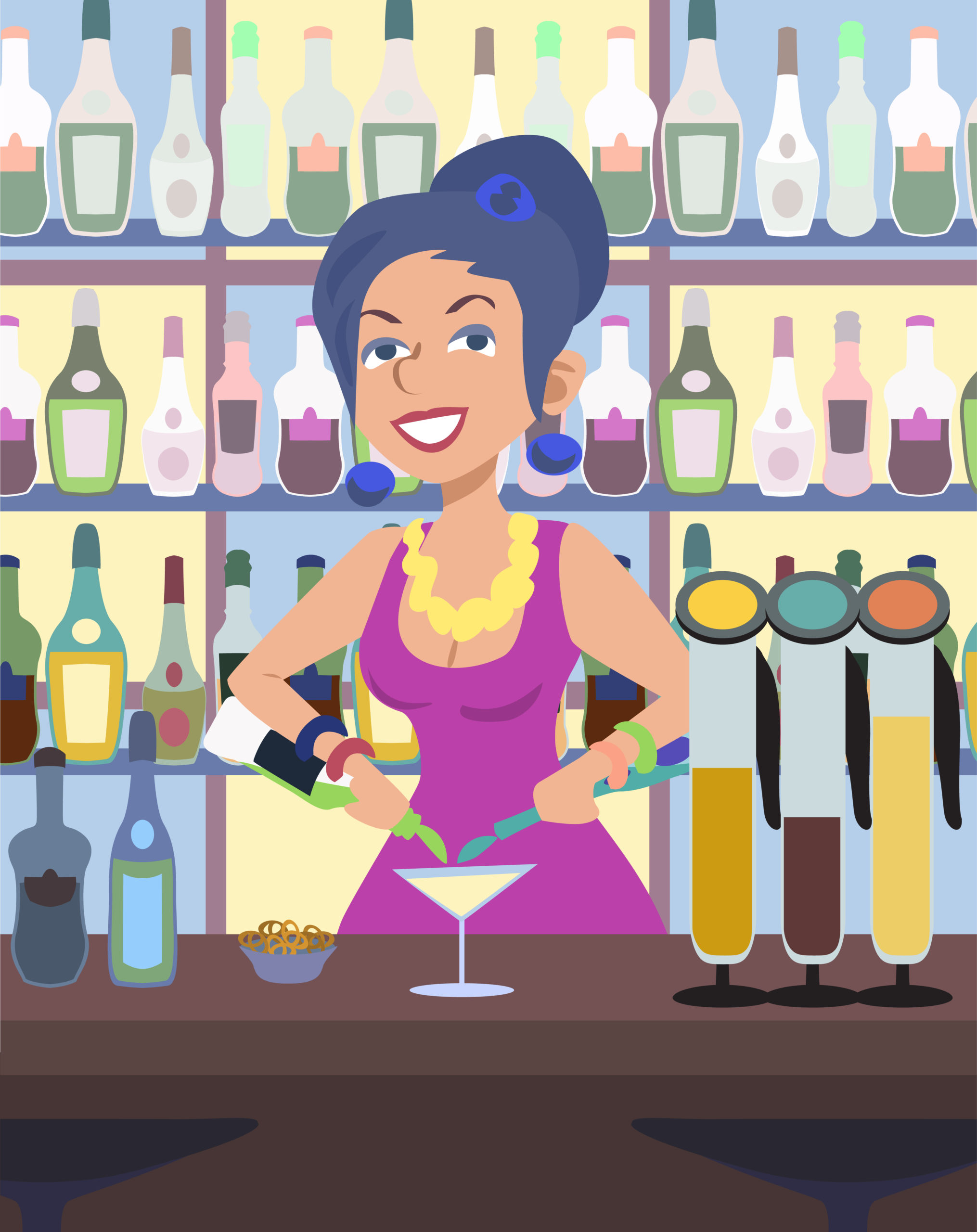 smiling lady bartender with perfect pour illustration