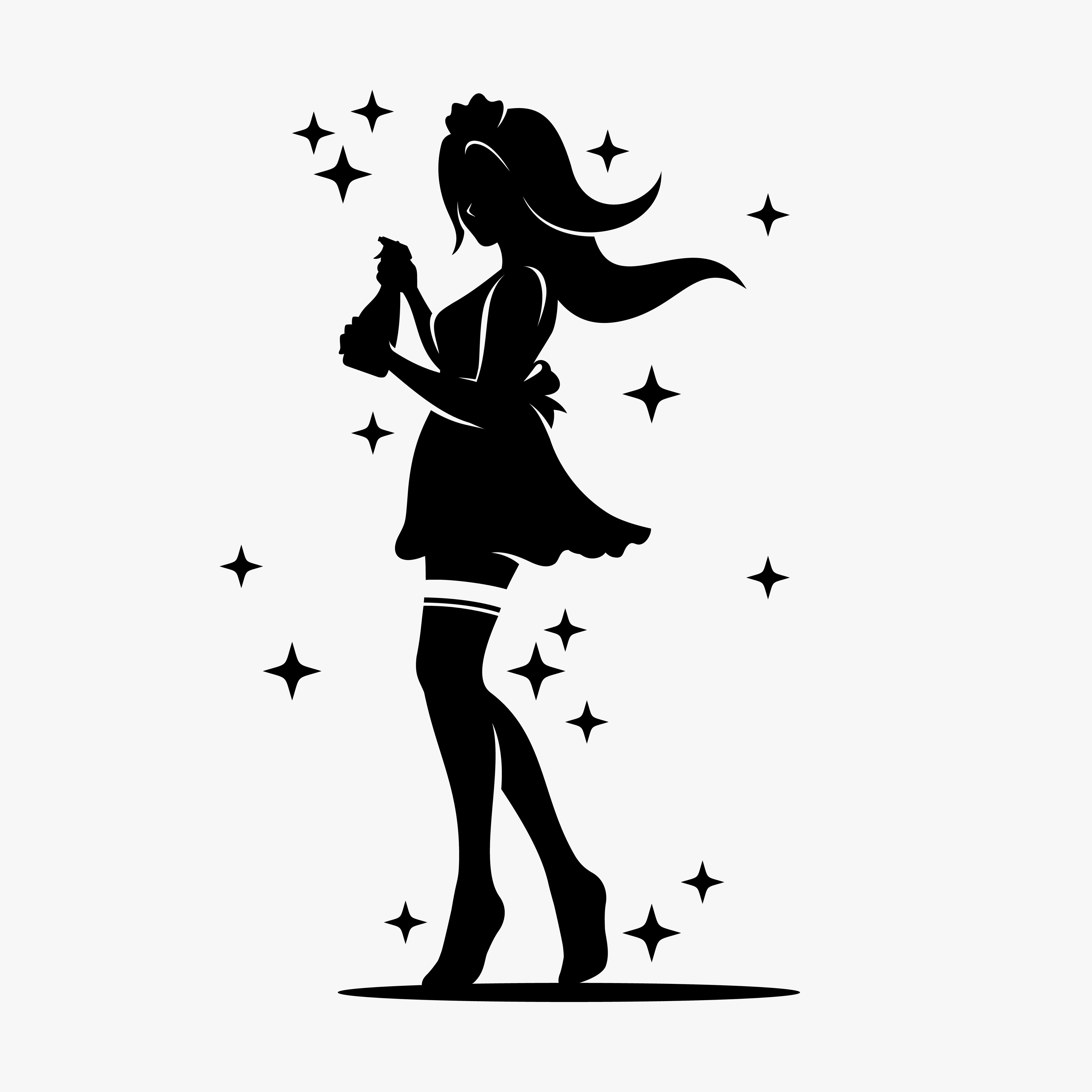 silhouette of pretty cleaning lady